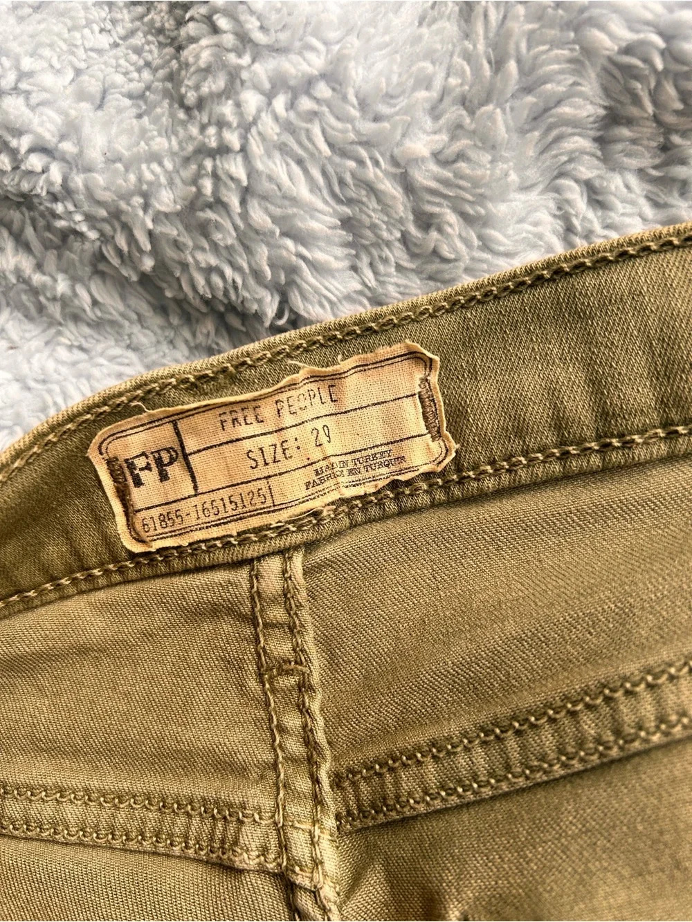 Free People Olive Green Distressed High-Rise Skinny Jeans